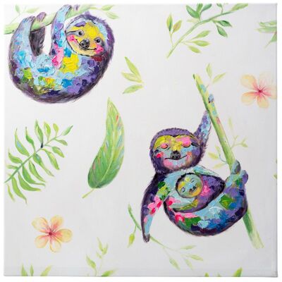 Colourful Sloths | Hand painted oil on canvas | 60x60cm Framed