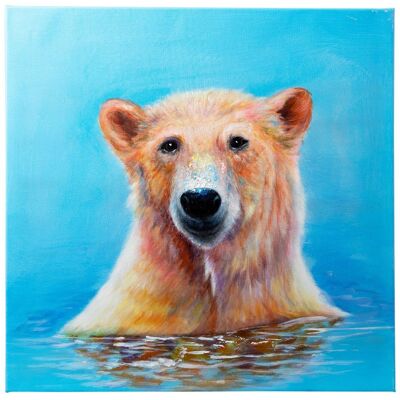 Orso polare che fa il bagno | Olio su tela dipinto a mano | 60x60cm. Incorniciato