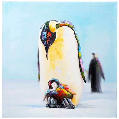 Doting Penguin | Hand painted oil on canvas | 60x60cm Framed.