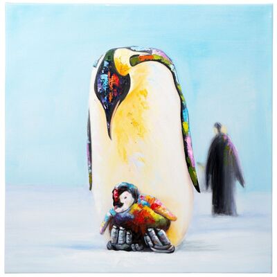 Verliebter Pinguin | Handgemaltes Öl auf Leinwand | 60x60cm gerahmt.