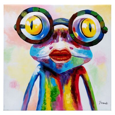 Rana loca chica con gafas | Óleo sobre lienzo pintado a mano | 50x50cm enmarcado