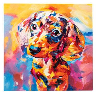 Dazzling Dachshund | Hand Painted Oil on Canvas | 60x60cm Framed.