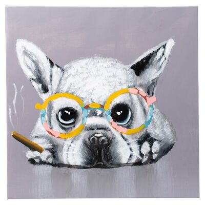Frenchie with Cigar | Hand Painted Oil on Canvas | 50x50cm Framed.