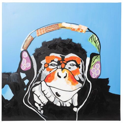 Cool Monkey with Headphones | Hand painted oil on Canvas | 60x60cm Framed.