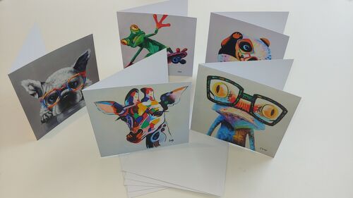Bundle of 5 greeting cards of pop art animals