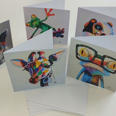 Paquete de 5 tarjetas de felicitación de animales pop art