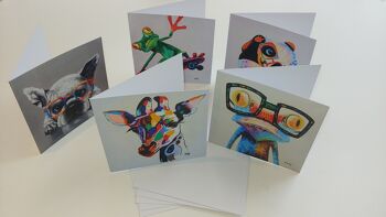 Lot de 5 cartes de vœux d'animaux pop art