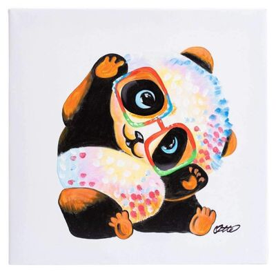 Baby Panda con gli occhiali | Olio su tela dipinto a mano | Varie dimensioni. Incorniciato - 50x50 cm (19x19 pollici)