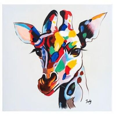 Giraffa colorata | Olio su tela dipinto a mano | 50x50 cm Incorniciato.