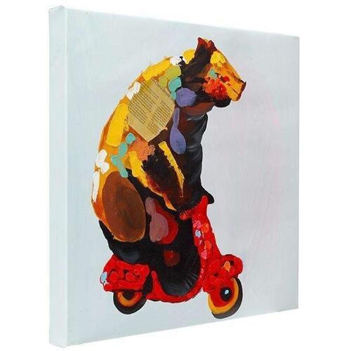 Brown Bear on Vespa | Hand painted oil on canvas | 50x50cm. Framed.