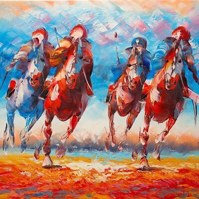 Polo jouant aux chevaux de course | Huile sur toile peinte à la main | Encadré 48x56cm (19x22 pouces)