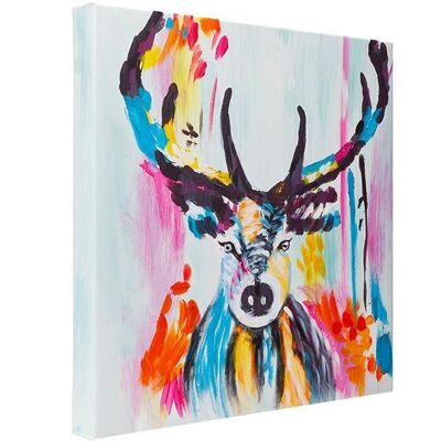 Ciervo colorido pintado a mano al óleo sobre lienzo | 50x50cm Enmarcado |