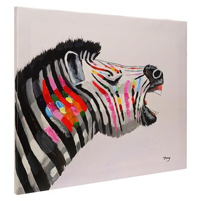 Buntes Zebra | Handgemaltes Öl auf Leinwand | 56x48cm gerahmt