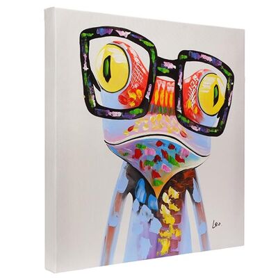 Frosch mit Brille | Handgemaltes Öl auf Leinwand | Verschiedene Größen | Gerahmt - 50x50cm (19x19 Zoll)