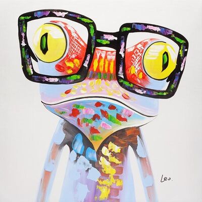 Frosch mit Brille | Handgemaltes Öl auf Leinwand | Verschiedene Größen | Gerahmt - 60x60cm (23x23 Zoll)