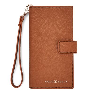 Billion wallet with mobile phone pocket made of brown nappa leather