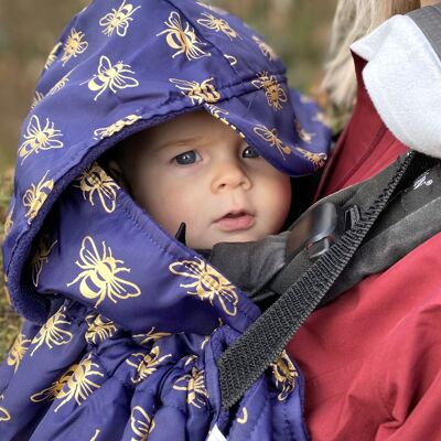 Babywearing foderato in pile NAVY GOLD BEES