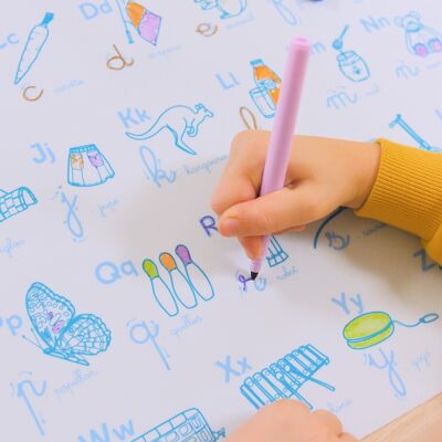 ABC IMPLANTATION PACK: Illustrated alphabet themed educational placemat - reusable + 5 markers