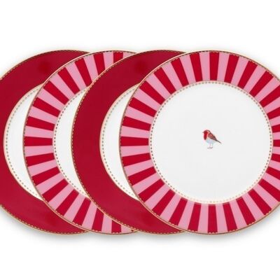 PIP - Set of 4 Love Birds bread plates - Pink - 17cm