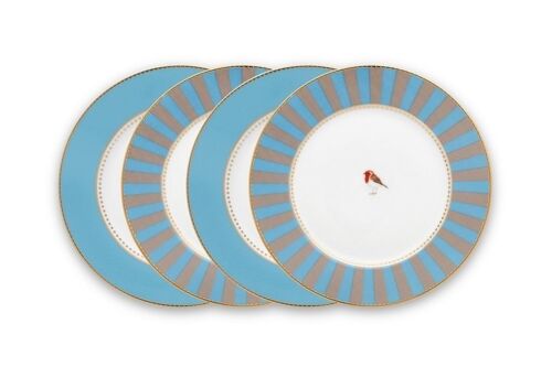 PIP - Coffret de 4 assiettes à pain Love Birds - Bleu/Kaki - 17cm