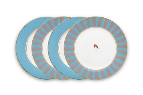 PIP - Coffret de 4 assiettes dessert Love Birds  - Bleu/Kaki - 21cm