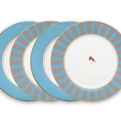PIP - 4er Set Love Birds Dessertteller - Blau / Khaki - 21cm