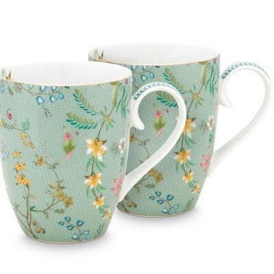 PIP - Coffret 2 Grand mug Jolie fleurs bleu or 350ml