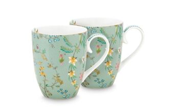 PIP - Coffret 2 Grand mug Jolie fleurs bleu or 350ml