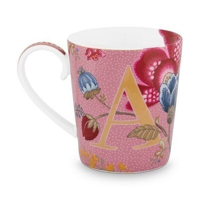 PIP - Tazza con alfabeto floreale rosa fantasia - A - 350ml