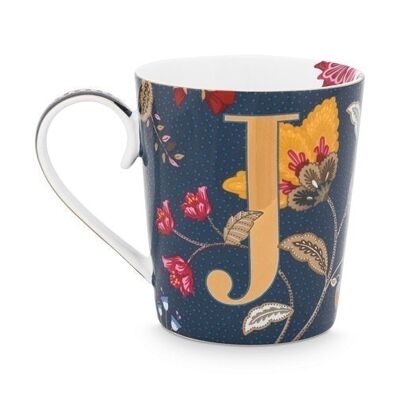 PIP - Blue Fantasy Floral Alphabet Mug - J - 350ml