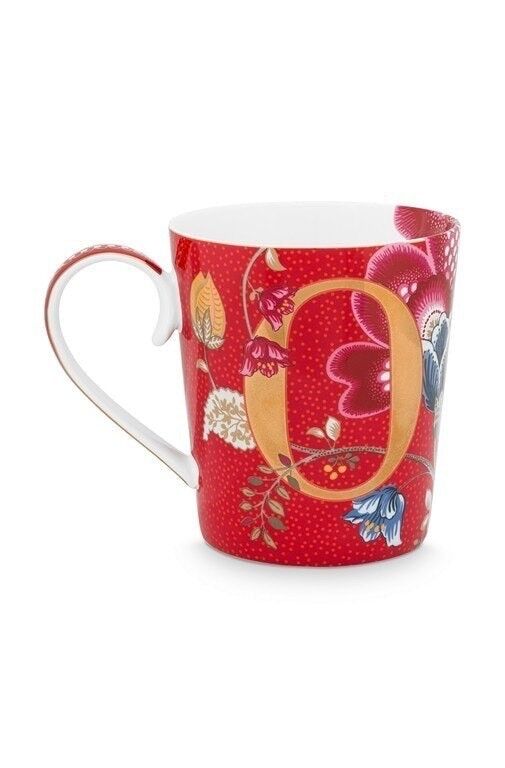 Rote Tasse mit Alphabet-Motiv „Blushing Birds“ – O – 350 ml – PIP STUDIO