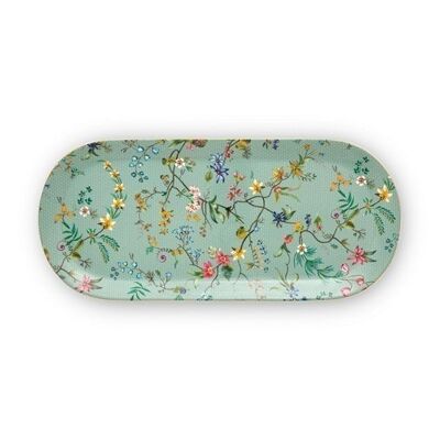 PIP - Plat cake Jolie fleurs bleu 33,3x15,5cm