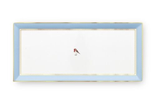 PIP - Plat à cake rectangulaire Love Birds Bleu/Kaki - 33,3x15,5cm