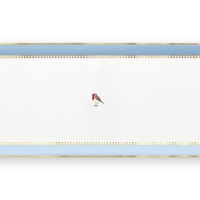 PIP - Plat à cake rectangulaire Love Birds Bleu/Kaki - 33,3x15,5cm