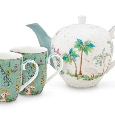 PIP - Tea service set 2 small mugs 145ml and teapot S flowers Jolie blue