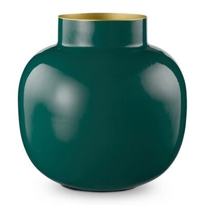 PIP - Round metal vase Dark green 25cm