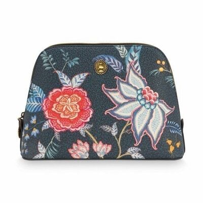 PIP - Cosmetic Bag Triangle Medium Flower Festival - Dark blue - 24 / 17x16,5x8cm