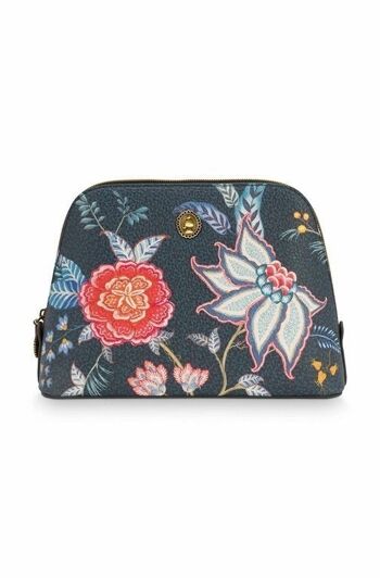 PIP - Cosmetic Bag Triangle Medium Flower Festival - Bleu foncé - 24/17x16,5x8cm