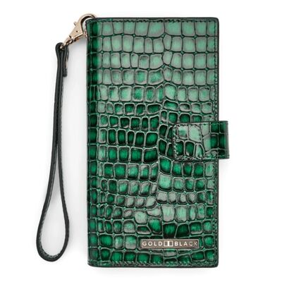 Billion wallet with mobile phone pocket made of leather Milano design green