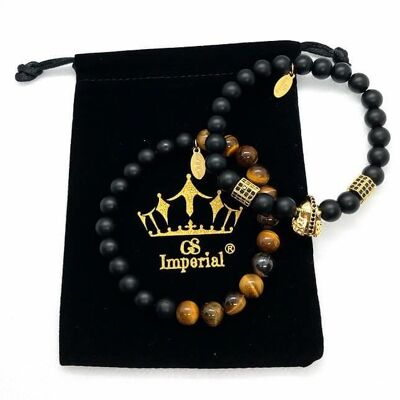 GS Imperial® Damen-Armband-Set mit Krone | Naturstein Armbänder Set Damen mit Sandsteinperlen_52