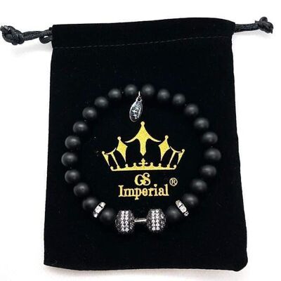 Bracelet de fitness GS Imperial® pour hommes | Bracelet en pierre naturelle pour hommes avec haltères et perles en oeil de tigre_129