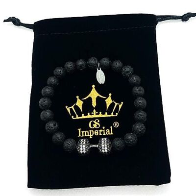 Bracelet de fitness GS Imperial® pour hommes | Bracelet en pierre naturelle pour hommes avec haltères et perles en oeil de tigre_130