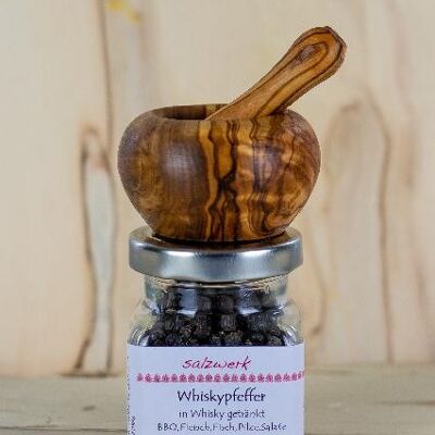 Pimienta whisky + mini mortero madera de olivo