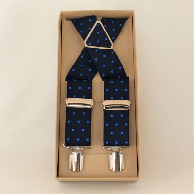 Royal blue polka dot elastic strap.