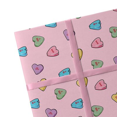 2 Sheets Candy Hearts Wrapping Paper