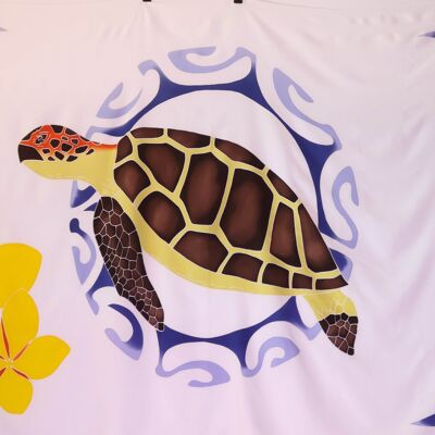 Paréo | Tortue et ses frangipanes | Haut de Gamme | Peint à la main | Batik | Sarong | 100% Rayonne |Blanc