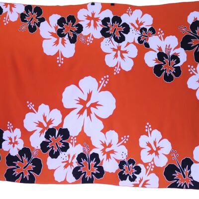 Paréo | Hibiscus Haut et Bas | Haut de Gamme | Peint à la main | Batik | Sarong | 100% Rayonne |Orange