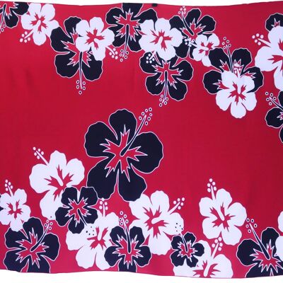 Paréo | Hibiscus Haut et Bas | Haut de Gamme | Peint à la main | Batik | Sarong | 100% Rayonne |Rouge