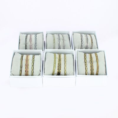 Pack 6 Boxes 4mm Glitter Ribbon Bangle - Multicolor - Yellow Gold / Palladium