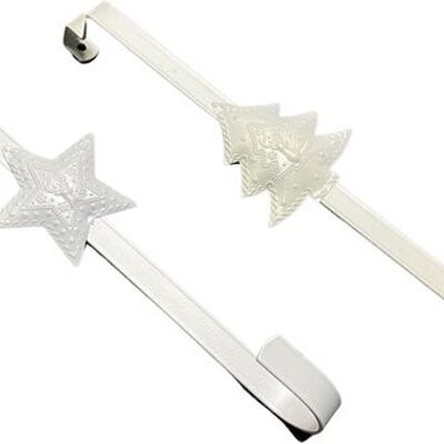 Cintre de Noël en métal - Crochet pour couronne de Noël / Double coin | blanche